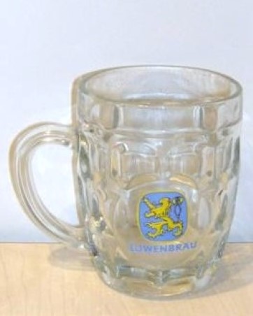 beer glass from the Lowenbrau brewery in Germany with the inscription 'Lowenbrau'