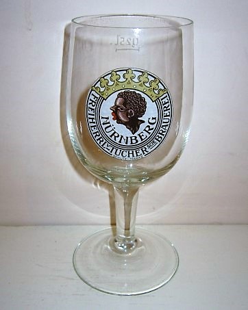 beer glass from the Tucher Brau brewery in Germany with the inscription 'Nurnberg Freiherrl Tucher Brauerei'