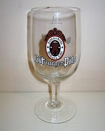 beer glass from the Bitburger brewery in Germany with the inscription 'Bitburger Pils Simonbraw Bitburg Eisel'
