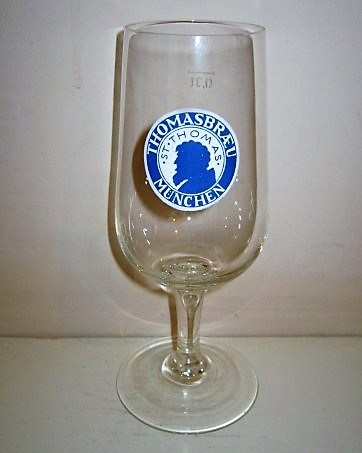 beer glass from the Paulaner brewery in Germany with the inscription 'Thomas Brau Munchen, St Thomas'