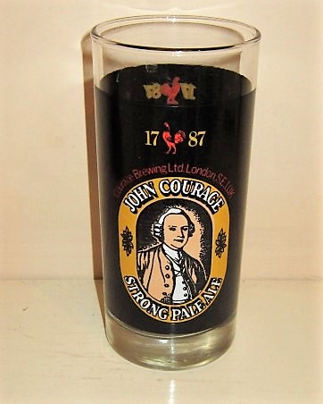 beer glass from the Courage brewery in England with the inscription 'John Courage, Strong Pale Ale 1787, Courage Brewing LTD London SE1 UK'