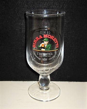 beer glass from the Moretti brewery in Italy with the inscription 'Birra Moretti L'autentica, Recipe Since 1859'