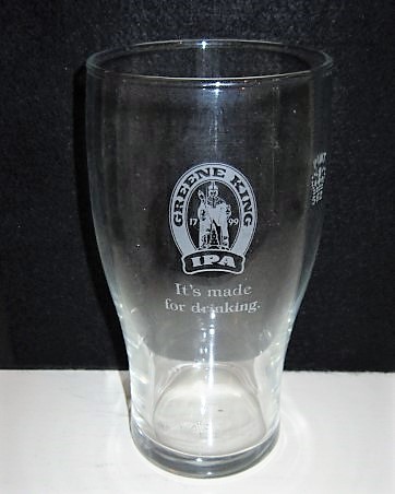 beer glass from the Greene King brewery in England with the inscription 'Greene King IPA 1799 It's Made For Drinking'