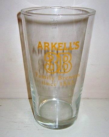beer glass from the Arkell's  brewery in England with the inscription 'Arkell's 3B Family Brewers Since 1843'