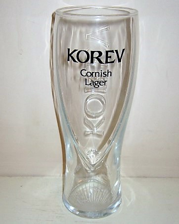 beer glass from the St. Austlell  brewery in England with the inscription 'Korev Cornish Lager'