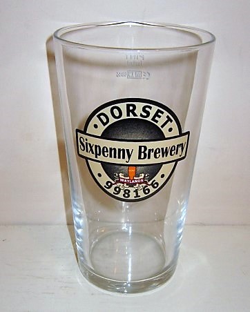 beer glass from the Sixpenny brewery in England with the inscription 'Dorset Sixpenny Brewery Waylands 998166'