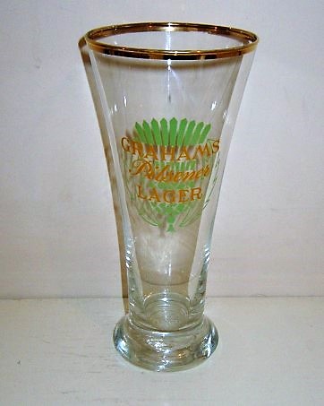 beer glass from the Alloa brewery in Scotland with the inscription 'Grahams Pilsner Lager'