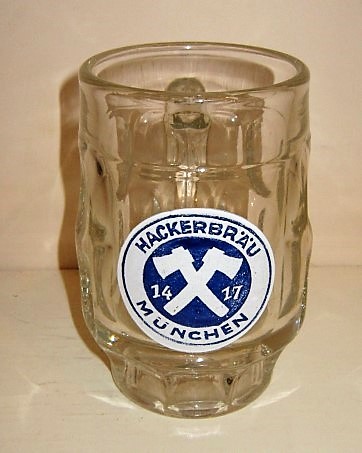 beer glass from the Hacker-Pschorr brewery in Germany with the inscription 'Hackerbrau 1417 Munchen'