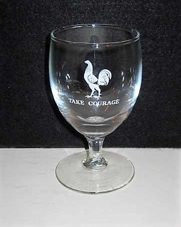 beer glass from the Courage brewery in England with the inscription 'Take Courage'