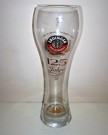 beer glass from the Erdinger  brewery in Germany with the inscription 'Erdinger Weissbrau. Aus Bayan 125 Jahre Privatbrauerei Seit 1866 '