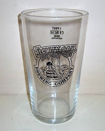 beer glass from the The Mighty Oak brewery in England with the inscription 'The Mighty Oak Brewing Company'
