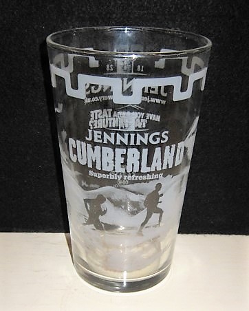 beer glass from the Jennings brewery in England with the inscription '1828 Jennings Cumberland Superbly refreshing'