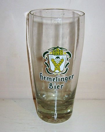 beer glass from the Hemelinger Getrnke Ahlers  brewery in Germany with the inscription 'Hemelinger Bier'