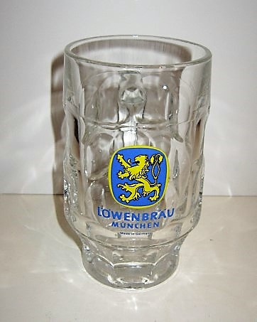 beer glass from the Lowenbrau brewery in Germany with the inscription 'Lowenbrau Munchen Made In Germany'