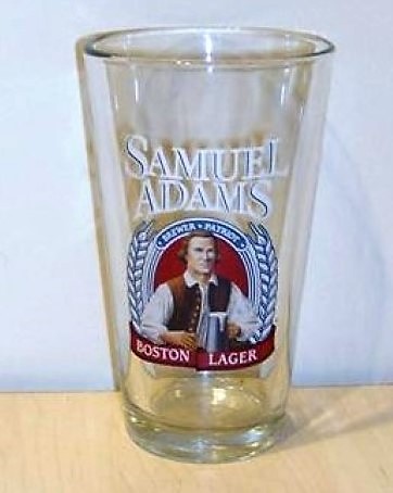 beer glass from the Boston Beer Co brewery in U.S.A. with the inscription 'Samuel Adams Boston Lager Brewer Patriot'