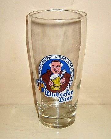 beer glass from the Einbecker Brauhaus brewery in Germany with the inscription 'Einbecker Bier, Dampfbierbrauerei Der Stadt Einbeck Domeir&Boden'