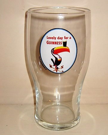 beer glass from the Guinness  brewery in Ireland with the inscription 'Lovely Day For A Guinness'