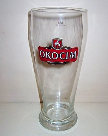 beer glass from the Okocim brewery in Poland with the inscription 'Okocim AD 1845'