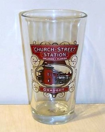 beer glass from the F L Brewery brewery in U.S.A. with the inscription 'Church Street Station Orlando Florida Draught'