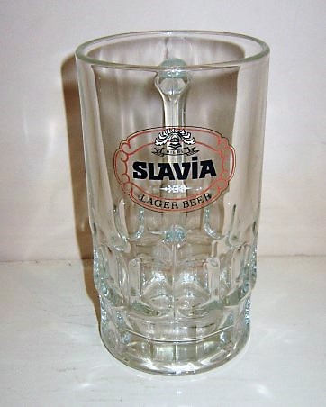beer glass from the De la Comte  brewery in France with the inscription 'Slavia Lager Beer'