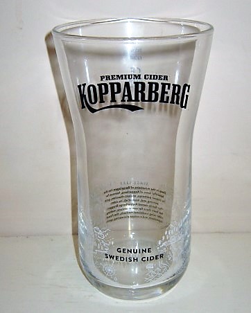 beer glass from the Kopparberg brewery in Sweden with the inscription 'Premium Cider Kopparberg, Genuine Swedish Cider'