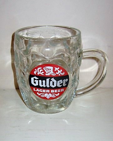 beer glass from the Nigerian Breweries brewery in Nigeria with the inscription 'Gulder Beer'