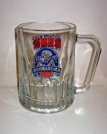 beer glass from the Charles Wells brewery in England with the inscription 'Charles Wells Bombardier Bitter'