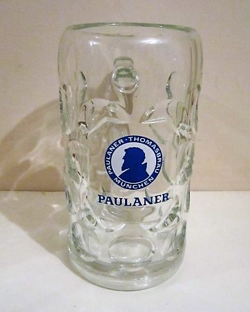 beer glass from the Paulaner brewery in Germany with the inscription 'Paulanner Thomasbrau Munchen, Paulaner'