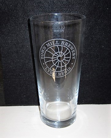 beer glass from the Lyme Regis brewery in England with the inscription 'Town Mill Brewery, Lyme Regis'