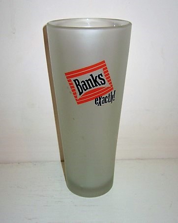 beer glass from the Banks  brewery in Barbados with the inscription 'Banks Exactly!'