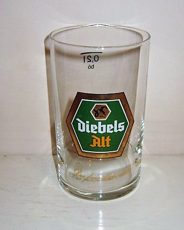 beer glass from the Diebels brewery in Germany with the inscription 'Diebels Alt Das Freundliche Alt'