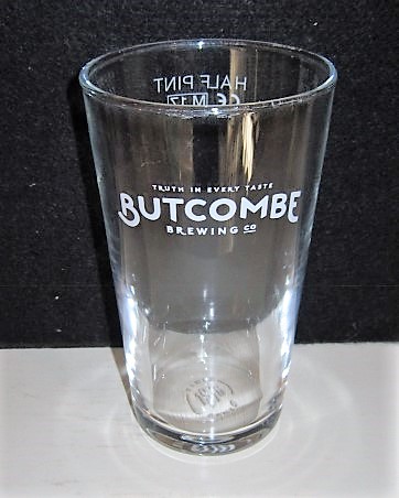 beer glass from the Butcombe brewery in England with the inscription 'Butcombe Brewing Co Truth In Every Taste'