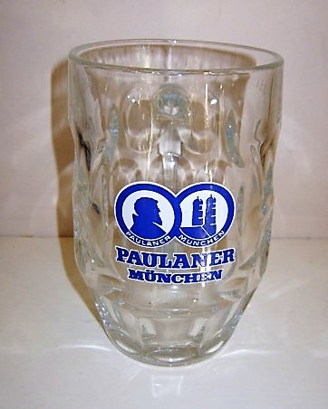 beer glass from the Paulaner brewery in Germany with the inscription 'Paulaner Munchen, Paulaner Munchen'