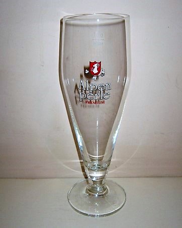 beer glass from the RugenBrau  brewery in Switzerland with the inscription 'Alpen Perle Premium'