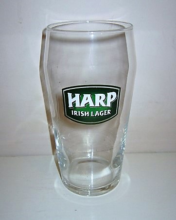 beer glass from the Guinness  brewery in Ireland with the inscription 'Harp Irish Lager'
