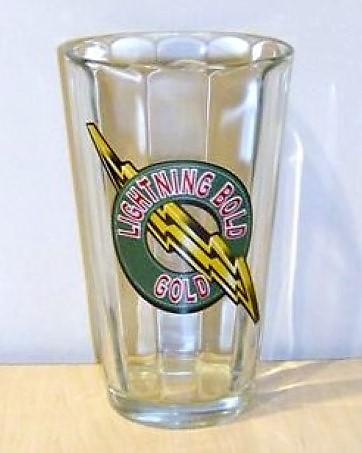 beer glass from the Hops Grillhouse & Brewery - Cherry Creek brewery in U.S.A. with the inscription 'Lighting Bold Gold'