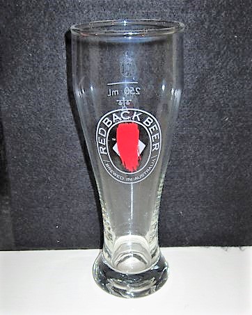 beer glass from the Matilda Bay  brewery in Australia with the inscription 'Red Back Beer, Brewed In Australia'