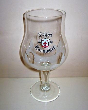 beer glass from the Bosteels  brewery in Belgium with the inscription 'Triple Karmeliet 1679'