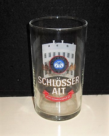 beer glass from the Schlosser  brewery in Germany with the inscription 'Schlosser Alt, Echt Dusserldorf Alt'
