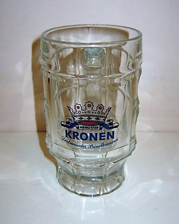 beer glass from the Kronen  brewery in Germany with the inscription 'Kronen Anno 1729 Dortmunder Privatbrauerei'