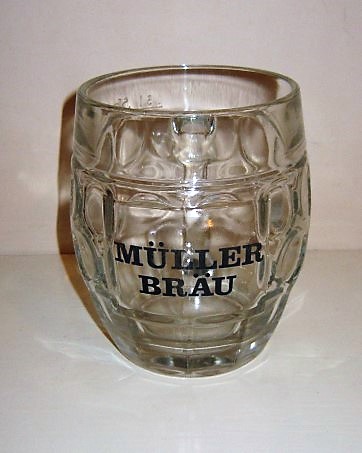 beer glass from the Muller  brewery in Switzerland with the inscription 'Muller Brau'