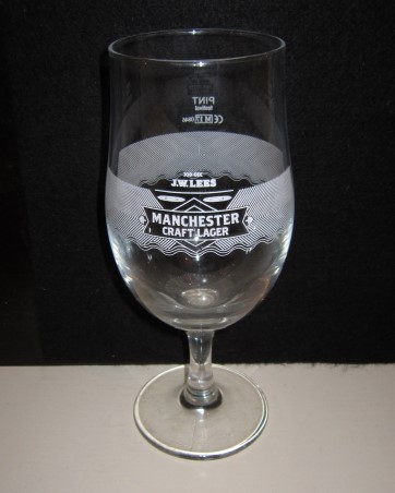 beer glass from the J W Lees brewery in England with the inscription 'J.W Lees Manchester Craft Lager'