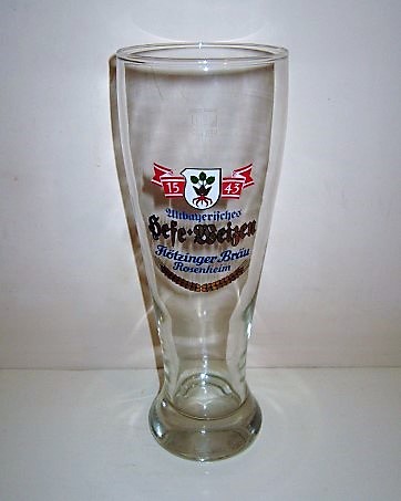 beer glass from the Flotzinger brewery in Germany with the inscription '1543 Altbayerisches Hefeweizen Flotzinger Brau Rosenheim'