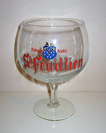 beer glass from the St Feuillien brewery in Belgium with the inscription 'Abbaye Abdir St Feuillien'