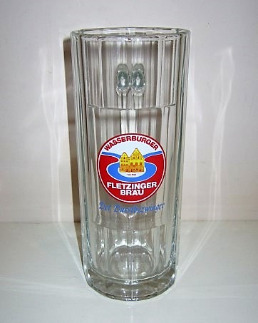 beer glass from the Fletzinger  brewery in Germany with the inscription 'Wasserburger Fletzinger Brau, Der Durstbezwinger'