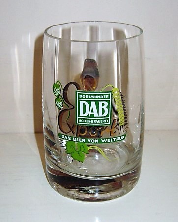 beer glass from the Dab brewery in Germany with the inscription 'Dortmunder Dab Actien Brauerei Export Das Bier Von Weltruf'
