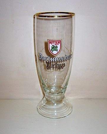 beer glass from the Dortmunder Ritter brewery in Germany with the inscription 'Dortmunder Urtyp Ritter Bier'