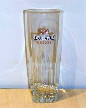 beer glass from the Belle vue brewery in Belgium with the inscription 'Belle-vue Gueuze'