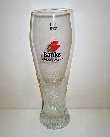 beer glass from the Banks  brewery in Barbados with the inscription 'Banks Brewery Fresh'