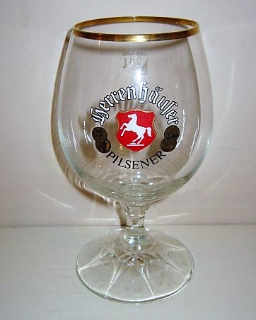 beer glass from the Hasseroder brewery in Germany with the inscription 'Herrenhauser Pilsener'